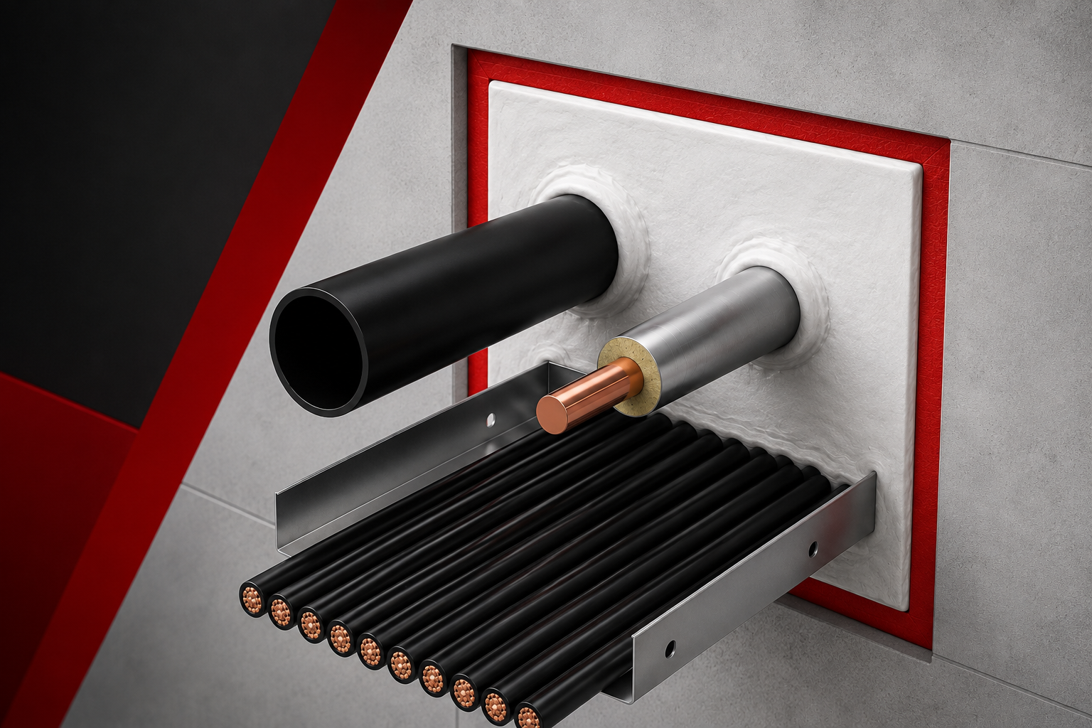 Fire stopping installation seal around pipe penetrations