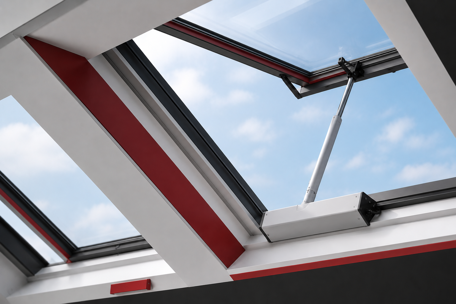 Rooflight actuator opening a skylight