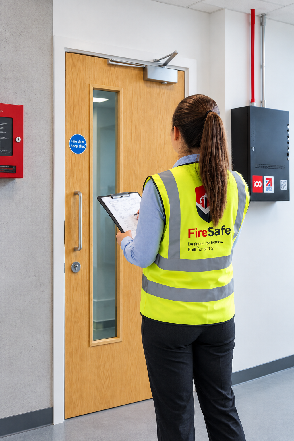 FireSafe engineer inspecting a fire door